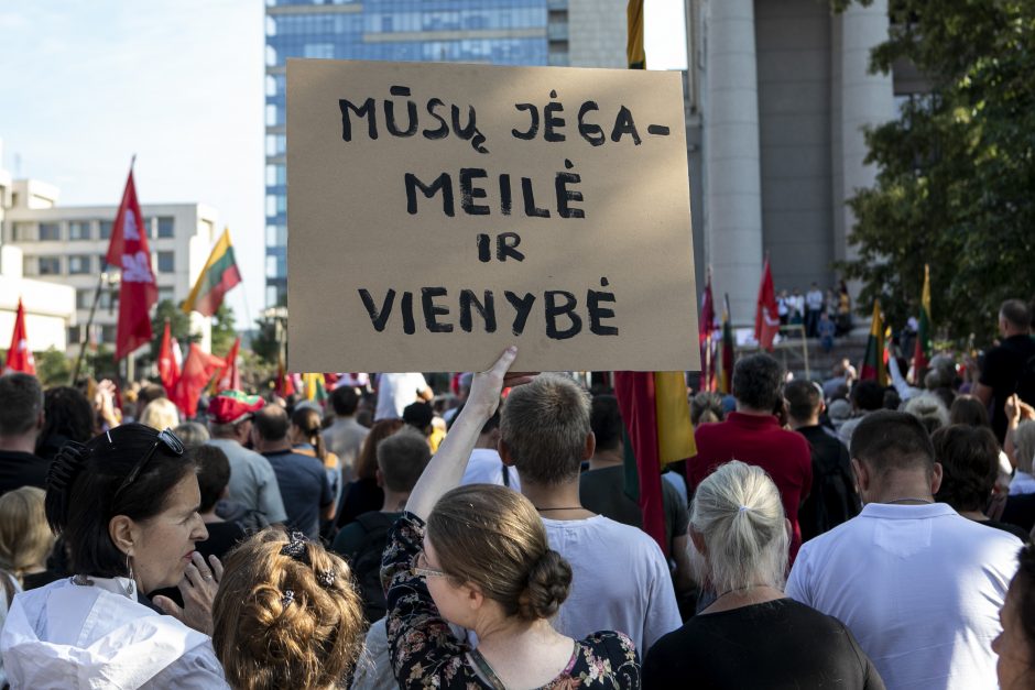 Prie Seimo – tūkstantinis protestas: su plakatais „Šiknon galimybių pasą“ ir šūksniais „Gėda!“