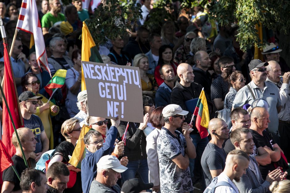 Prie Seimo – tūkstantinis protestas: su plakatais „Šiknon galimybių pasą“ ir šūksniais „Gėda!“