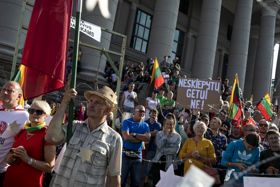 Prie Seimo – tūkstantinis protestas: su plakatais „Šiknon galimybių pasą“ ir šūksniais „Gėda!“