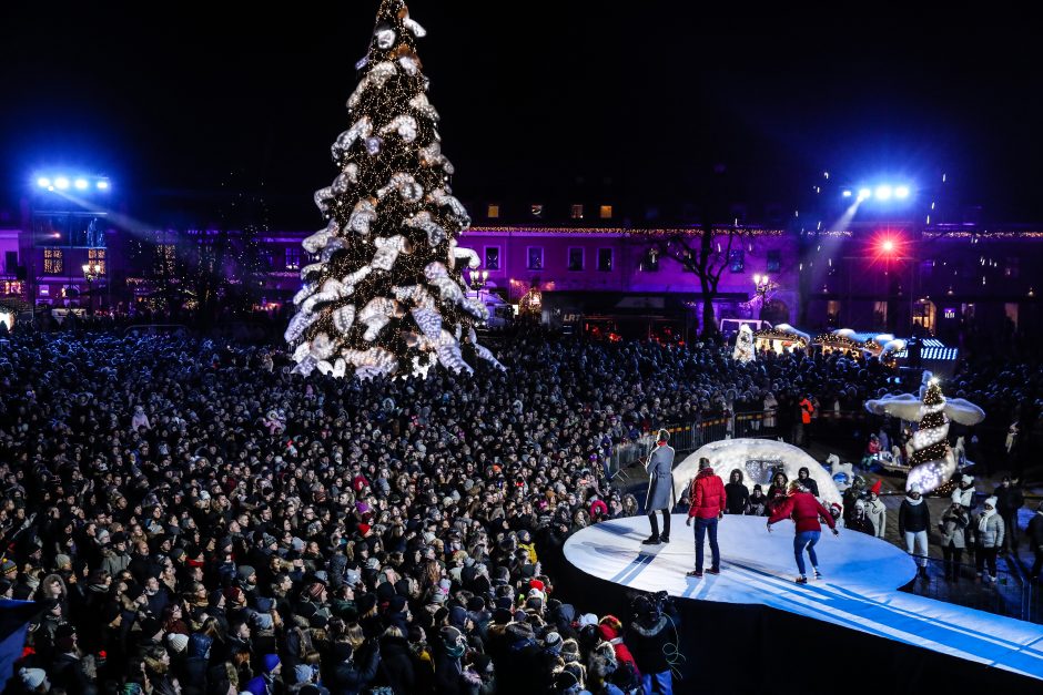 Rotušės aikštėje įžiebta įspūdinga Kalėdų eglė