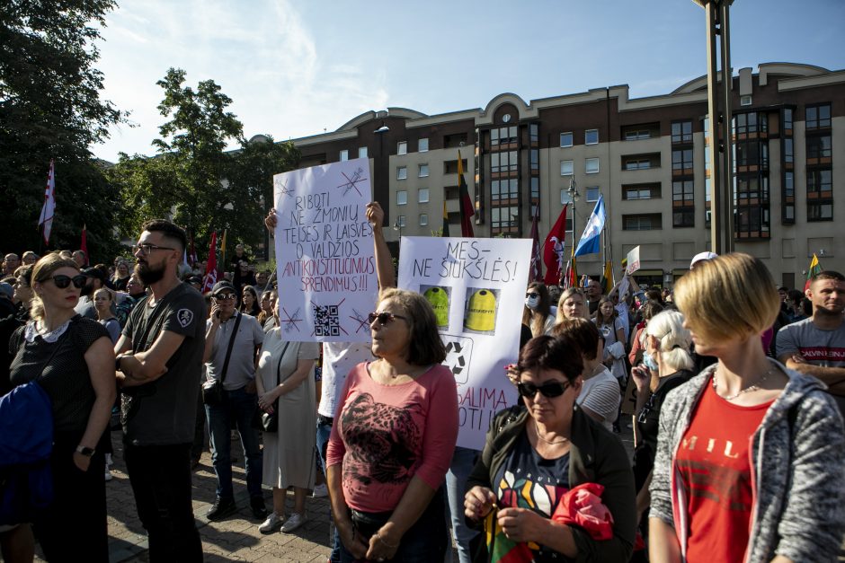 Prie Seimo – tūkstantinis protestas: su plakatais „Šiknon galimybių pasą“ ir šūksniais „Gėda!“