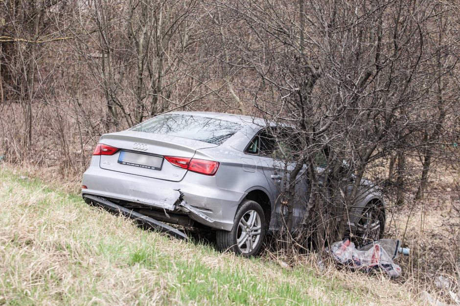 Netoli „Megos“ kelio nepasidalijo mersedesas ir „Audi“ – vienas jų atsidūrė griovyje