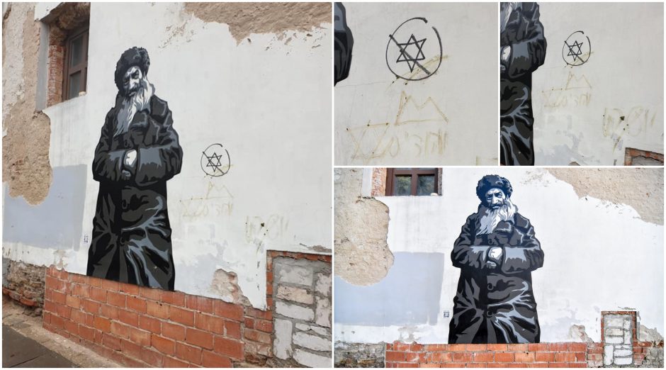Vilniaus senamiestyje nutupdytą meno kūrinį išniekino antisemitiniais simboliais