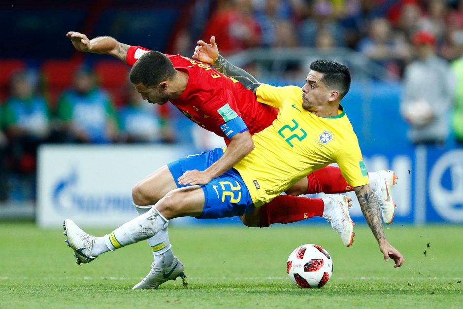 Belgijos futbolininkai įveikė brazilus ir pateko į čempionato pusfinalį