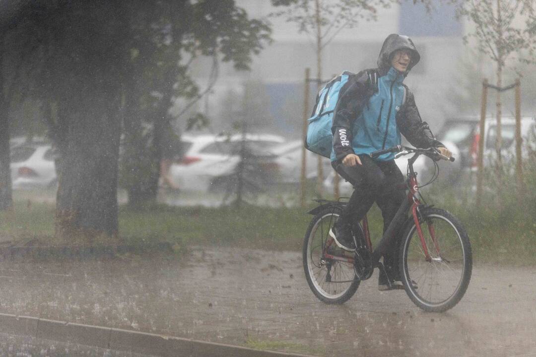 Tropinė liūtis skalauja Vilnių