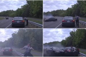 Laimės kūdikis: policininko vos nepražudė 200 km/val. greičiu skriejęs BMW