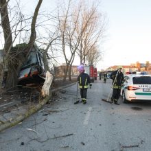 Kraupi avarija Klaipėdoje: autobusas rėžėsi į medį, sužeisti keleiviai