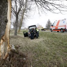 Pakeliui iš Klaipėdos į Palangą automobilis rėžėsi į medį