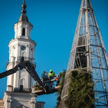 Kalėdinė eglutė Kauno Rotušės aikštėje įgauna formą