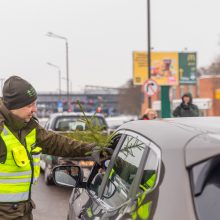 Vairuotojams – dovanos: miškininkai su policijos pareigūnais dalijo eglutes