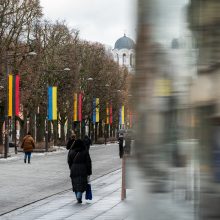 Kaunas siunčia palaikymo žinutę Ukrainai: artėjant karo metinėms Laisvės alėjoje suplazdėjo vėliavos