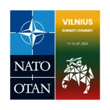 Vilniuje vyksiančio NATO viršūnių susitikimo logotipe – stilizuotas Vytis