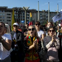 Žydų atstovai, I. Šimonytė pasmerkė Holokausto simbolikos naudojimą mitinge prie Seimo