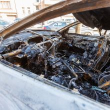 Padegtas prie Kauno tardymo izoliatoriaus stovėjęs sudaužytas BMW: įtariamasis – sulaikytas