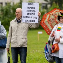 Šeimų sąjūdžio mitinge – ir Seimo nariai: protestuotojai piktinosi valdžios sprendimais