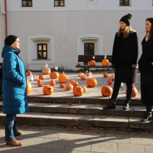 Mokytojai prie Švietimo ministerijos surengė akciją su moliūgais