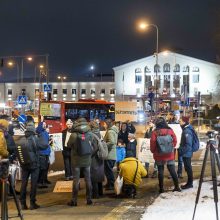 Keletas žmogaus teisių gynėjų Vilniaus oro uoste protestavo prieš migrantų išskraidinimą 