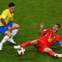 Belgijos futbolininkai įveikė brazilus ir pateko į čempionato pusfinalį