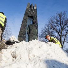 Paramos nesulaukiantys kultūrininkai prie Vyriausybės kasė sniegą