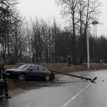 Kaune BMW nuvertė elektros stulpą