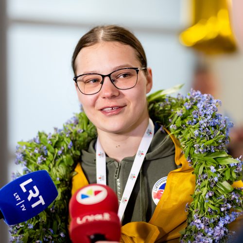 Pasaulio bokso čempionės G. Stonkutės sutiktuvės Vilniaus oro uoste  © 