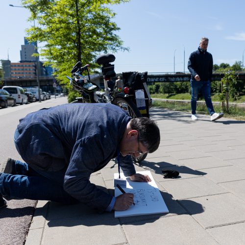 Prieš TS-LKD būstinę – pirmalaikiams partijos rinkimams skirta akcija  © P. Peleckio / BNS nuotr.