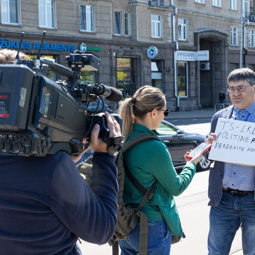 Prieš TS-LKD būstinę – pirmalaikiams partijos rinkimams skirta akcija  © P. Peleckio / BNS nuotr.