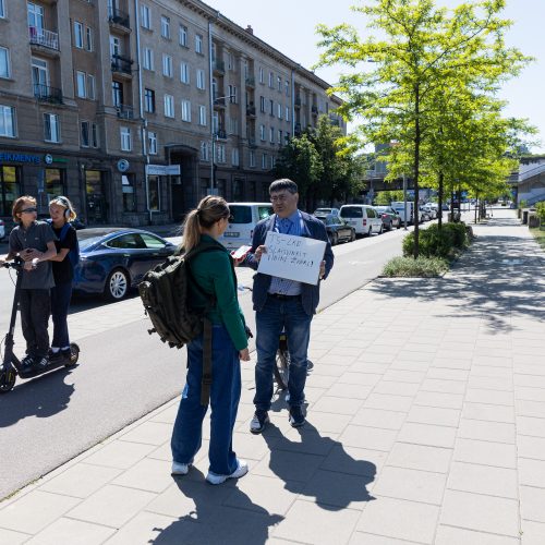 Prieš TS-LKD būstinę – pirmalaikiams partijos rinkimams skirta akcija  © P. Peleckio / BNS nuotr.