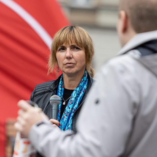 G. Jakštas susitiko su protestuojančiais mokytojais  © P. Peleckio / BNS nuotr.