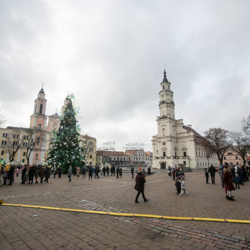 Sekmadienio dieną kauniečiai apžiūrinėja Kalėdų eglę  © Vilmanto Raupelio nuotr.