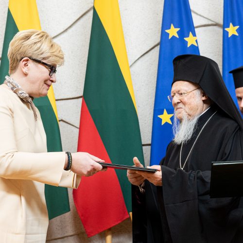 I. Šimonytė susitiko su Konstantinopolio patriarchu Baltramiejumi I  © P. Peleckio / BNS nuotr.