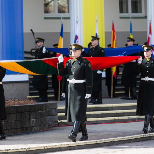 S. Daukanto aikštėje vyko Lietuvos ir NATO vėliavų pakėlimo ceremonija  © G. Skaraitienės / BNS nuotr.