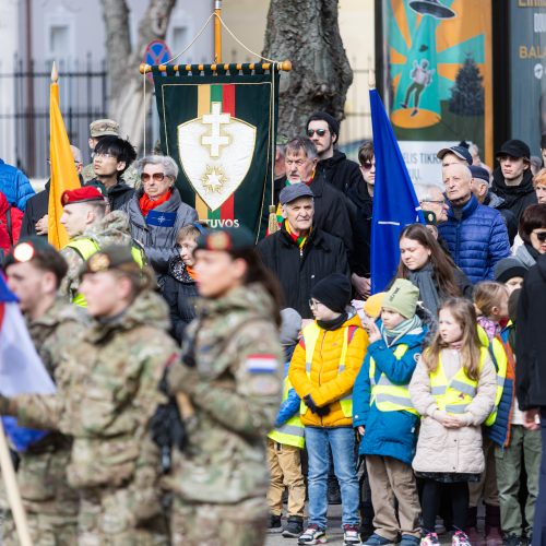 S. Daukanto aikštėje vyko Lietuvos ir NATO vėliavų pakėlimo ceremonija  © G. Skaraitienės / BNS nuotr.