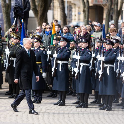 S. Daukanto aikštėje vyko Lietuvos ir NATO vėliavų pakėlimo ceremonija  © G. Skaraitienės / BNS nuotr.