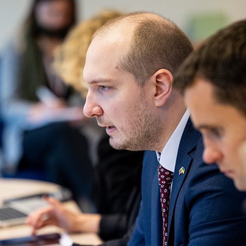 Švietimo darbuotojų profesinės sąjungos atstovų ir ministro susitikimas  © P. Peleckio / BNS nuotr.