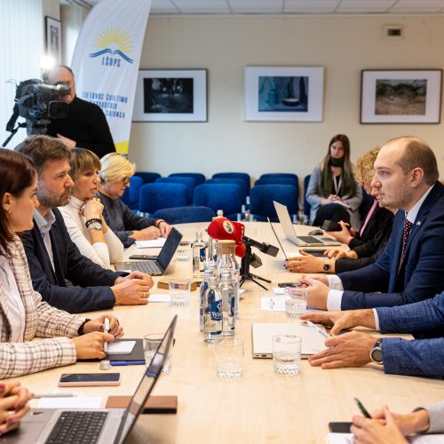 Švietimo darbuotojų profesinės sąjungos atstovų ir ministro susitikimas  © P. Peleckio / BNS nuotr.