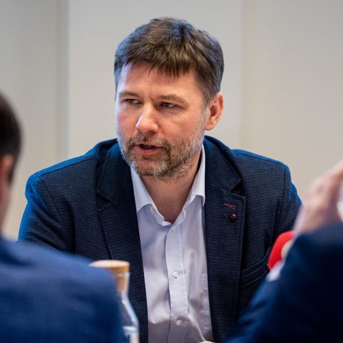 Švietimo darbuotojų profesinės sąjungos atstovų ir ministro susitikimas  © P. Peleckio / BNS nuotr.