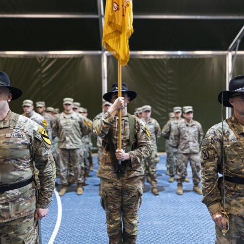 JAV rotacinių pajėgų batalionų Lietuvoje pasikeitimo ceremonija  © I. Gelūno / BNS nuotr.