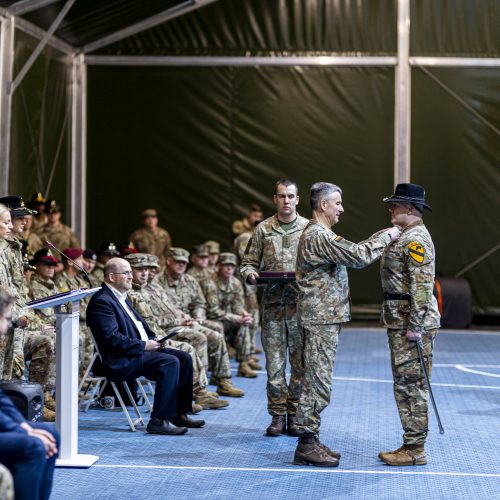 JAV rotacinių pajėgų batalionų Lietuvoje pasikeitimo ceremonija  © I. Gelūno / BNS nuotr.