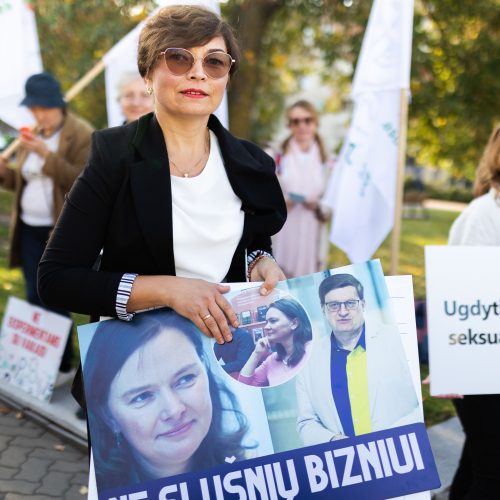 Protestas „Stabdykime gyvenimo įgūdžių ugdymo programą: NE ideologijai švietime!“  © S. Lisausko / BNS nuotr.