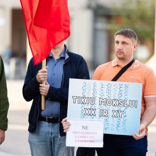 Protestas „Stabdykime gyvenimo įgūdžių ugdymo programą: NE ideologijai švietime!“  © S. Lisausko / BNS nuotr.