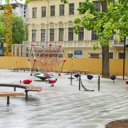 Vandalai nuniokojo centre esančią vaikų žaidimo aikštelę  © Laimio Steponavičiaus nuotr.