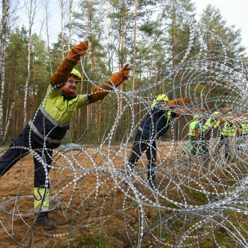 Pasienyje su Baltarusija sumontuoti pirmieji tvoros segmentai  © „EPSO-G“ nuotr.