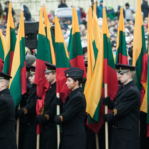 S. Daukanto aikštėje – Baltijos valstybių vėliavų pakėlimo ceremonija  © Dainiaus Labučio, ELTOS ir  Alfredo Pliadžio  nuotr.