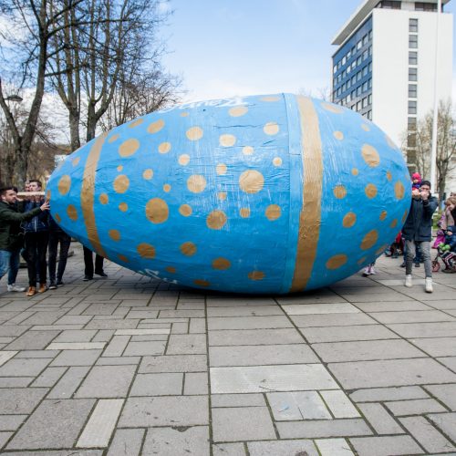 Studentai per Laisvės alėją rideno margutį  © Vilmanto Raupelio nuotr.