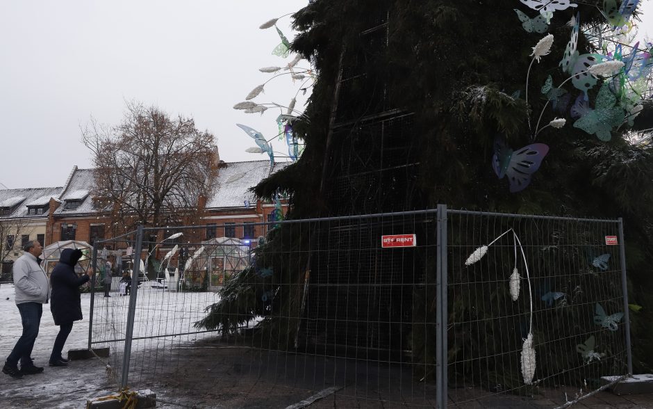Kauno Rotušės aikštėje padegta miesto Kalėdų eglė