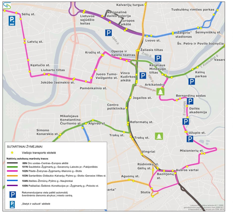 Per šventes į miesto centrą – viešuoju transportu ir naktiniais autobusais