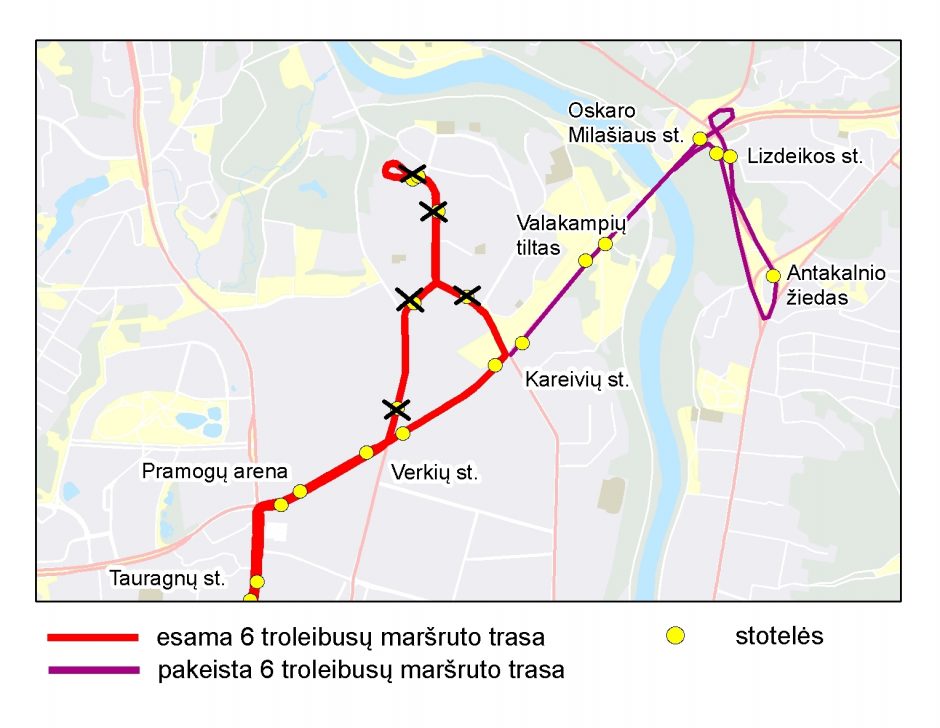 Vilniuje laikinai keisis 6-ojo troleibusų maršruto trasa