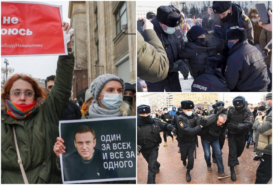 A. Navalno šalininkai eina protestuoti į gatves: suimta per 500 protestuotojų