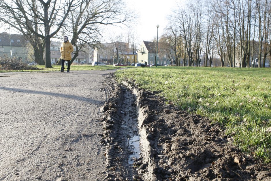 Klaipėdiečiai piktinasi netvarka: parko takus išpurvino tvarkdariai